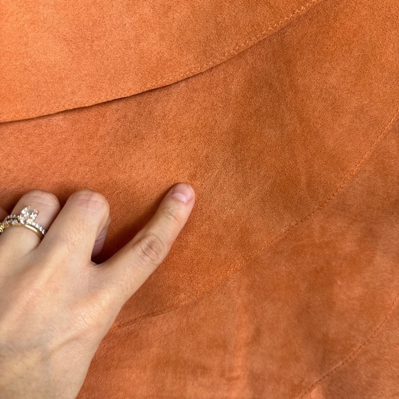 Vintage Retro Orange Tiered Suede Leather Knee Length Wrap Skirt Sz Small - Picture 4 of 9